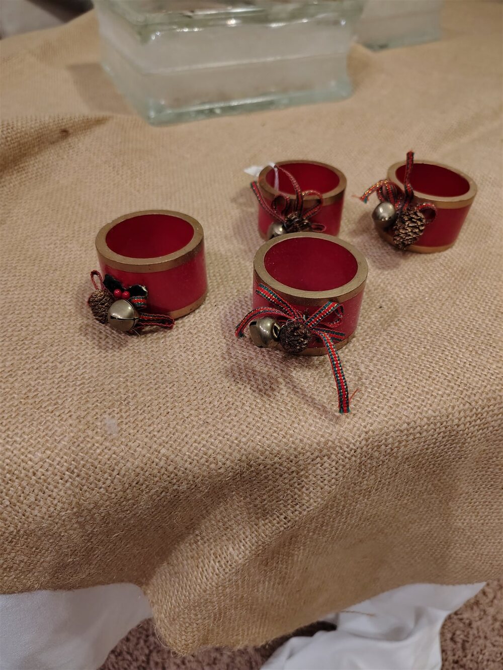 Red Christmas Napkin Rings Set of 4 with Bells